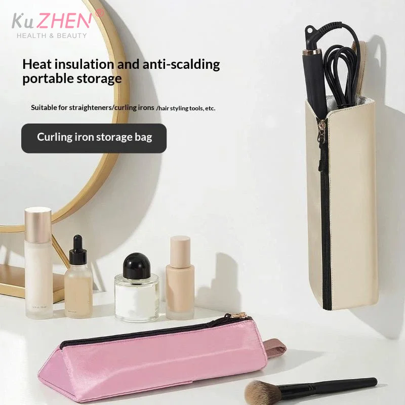 2-In-1 Heat-Resistant Pad And Storage Bag For Hair Curling Irons For Styling Equipped With Zipper Suspension Suitable For Desk