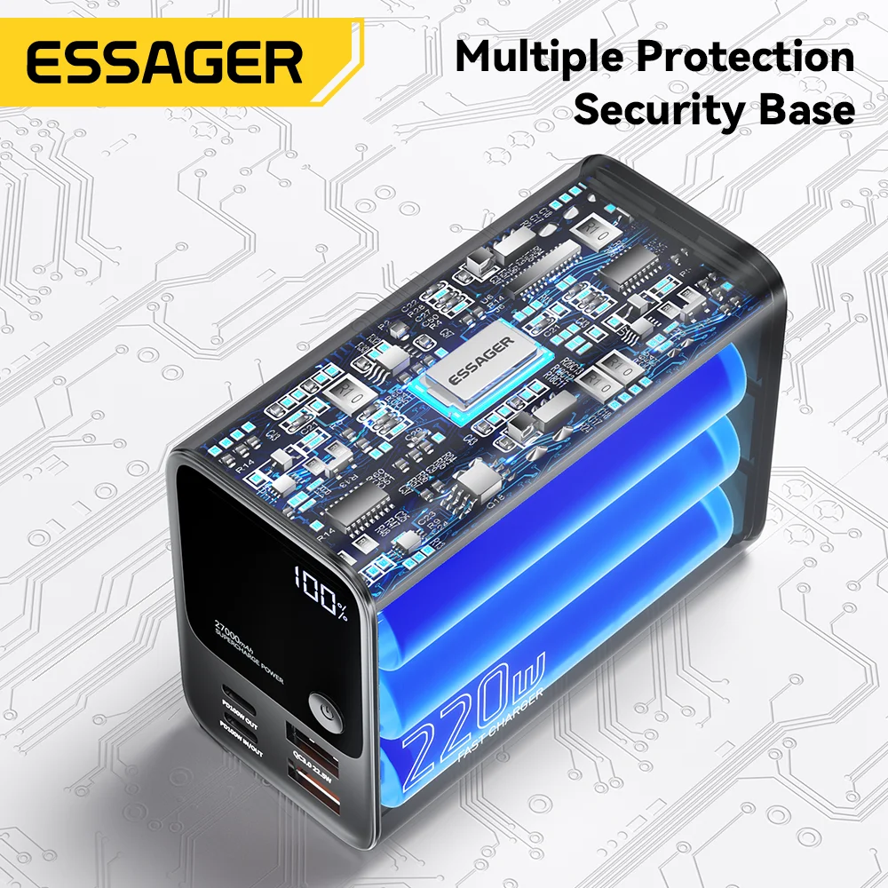 Essager 27000mAh 220W PD QC3.0 Fast charging Large battery capacity Power Bank For iPhone16 15 14 pro Xiaomi Laptop Macbook