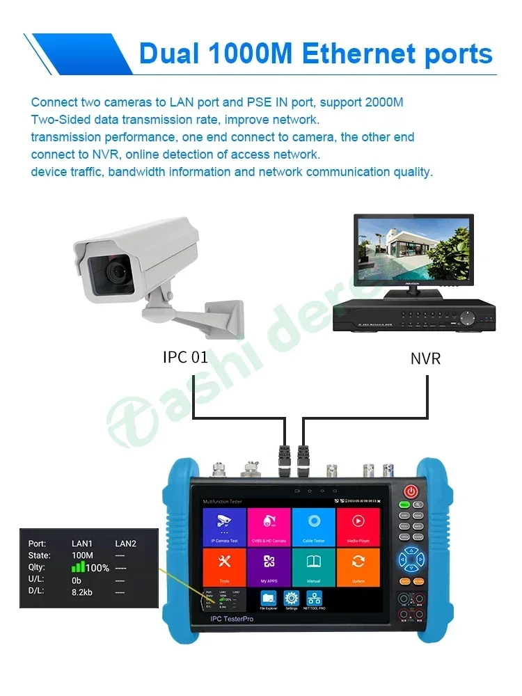 IPC-9800 CLMOVTADHS Pro 7-inch IPS Touch Screen Monitor CCTV Tester HD TVI CVI AHD SDI IP Camera Tester Plus H.265 8K