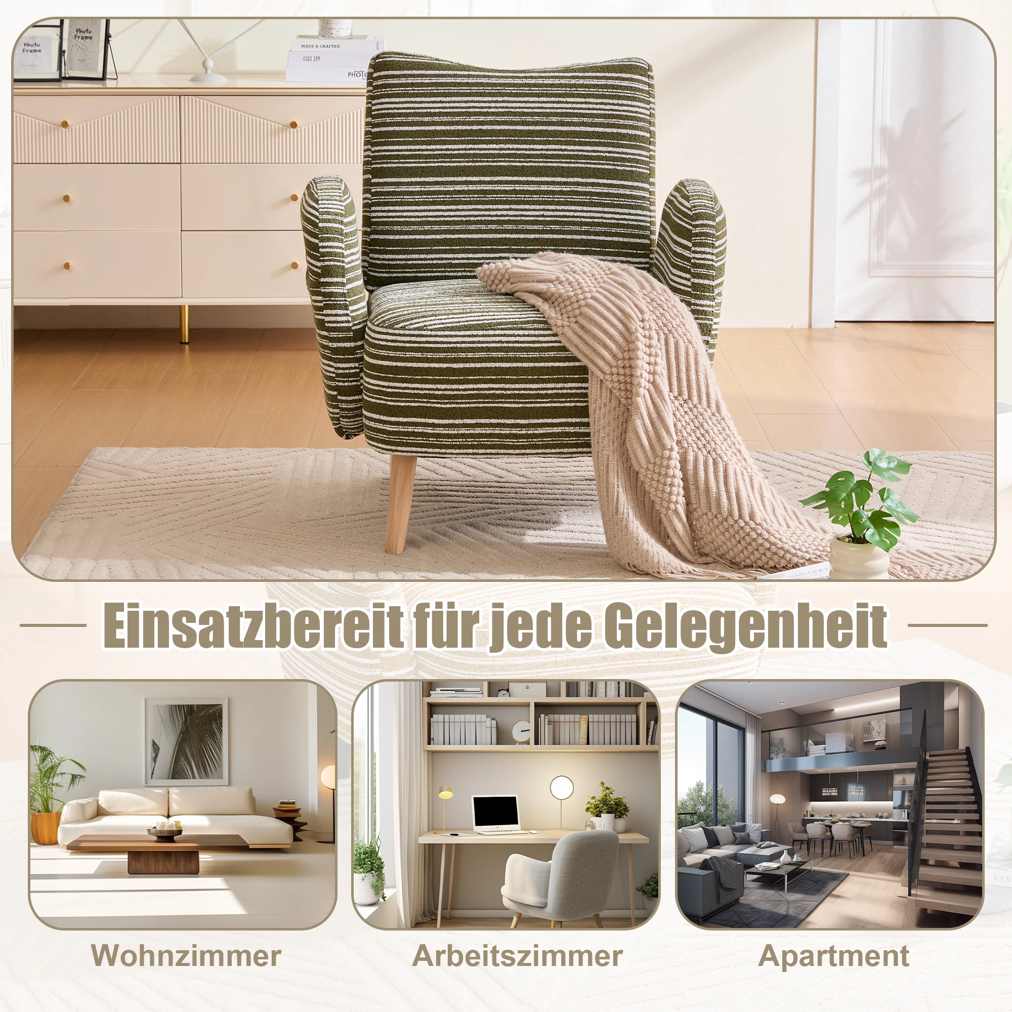 PINGGO Moderner Stoffsessel mit Seitentasche & Massivholzbeinen, Komfortabler Lesesessel für Wohnzimmer Schlafzimmer Büro – Detail 7