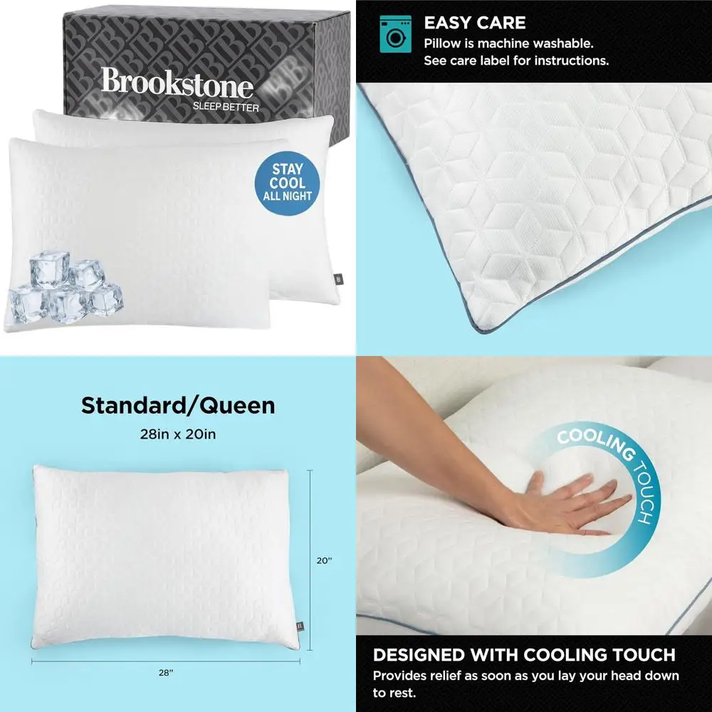 

Комплект из 2 охлаждающих подушек для тех, кто потеет во сне - сохраняйте прохладу и комфорт всю ночь, белые, стандартный/королевский размер