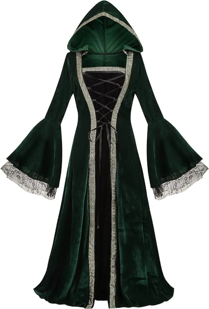 Renaissance Costume Medieval Women Adult Maxi Hood Dress Gown Robe Gothic Vintage Velvet Queen Vampire Witch Victorian Outfit