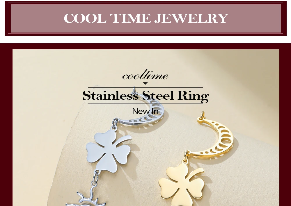 CoolTime Zierliches Sonne & Mond Vierblättriges Kleeblatt Damenarmband aus Edelstahl Glücksbringer Täglicher Schmuck für Frauen Geschenk – Detail 1