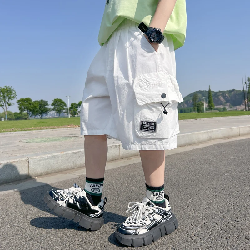 New Design Kids White Color Cargo Shorts with Side Pocket for Tween Boys Casual Cotton Short Pants Teenage Child Summer Shorts