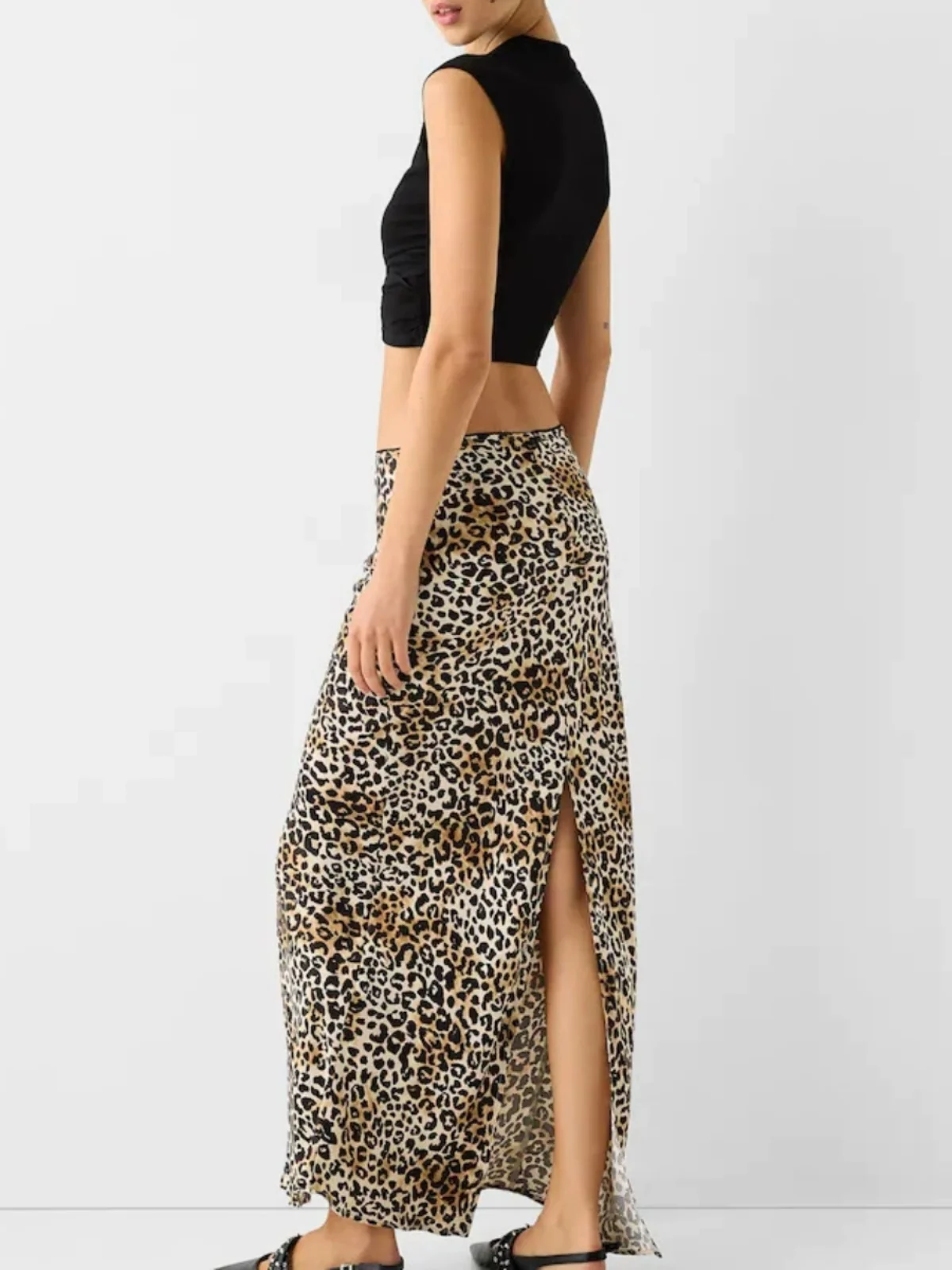 Lange splitrok met luipaardprint Casual veelzijdige midi-rok met hoge taille Koreaanse Sle Faionable damesrokken Polyestervezel