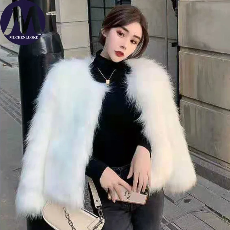 

Women's Fur Coat Autumn Winter New Elegant Imitation Fox Fur O Neck Coats Korean Fashion Slim Fit Street Trends Short Jackets