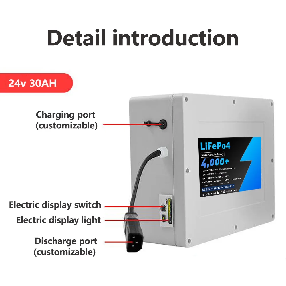 24V 30AH  LiFePO4 Battery Pack Deep Cycle Built in BMS Optional Bluetooth for Garden mower, tea picking machine with 5A Charger