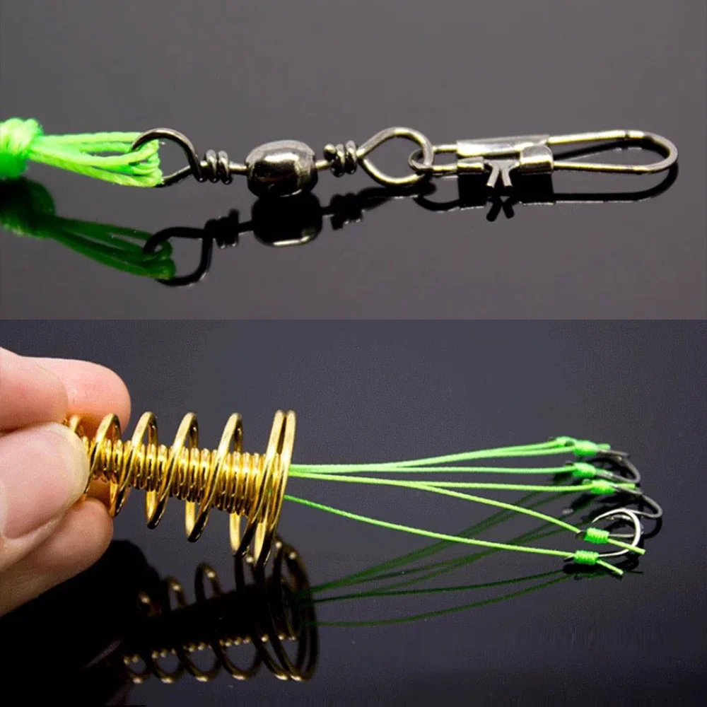 Fishing Hooks 4 Set/Box Explosion 6 Hook Beads Fishing Bait Trap Feeder Cage Sharp Fishing Hooks with Stainless Steel Springs view 5