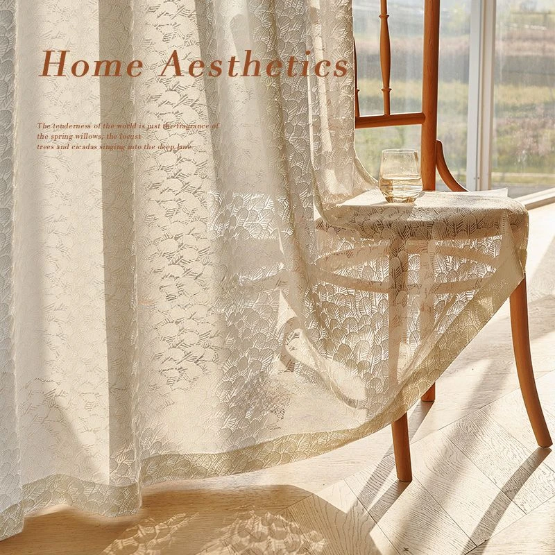 French Romantic Curtain That Are Light Transmitting Opaque Dreamy Leaf Texture Curtains Balcony Living Room White Gauze Drapes