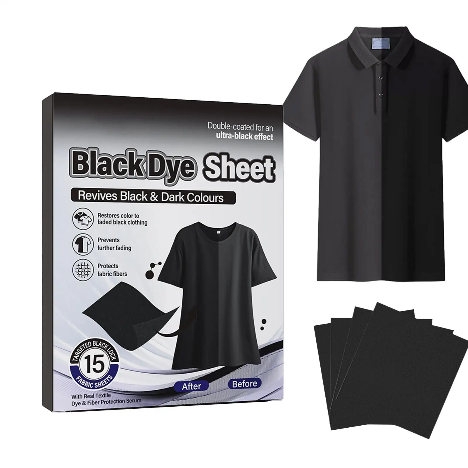 

15 Pieces Black Clothing Dye Color Restorer Laundry Wash Sheets Fabric Renewal Kit for Jeans Shirts Socks Dark Garment Care