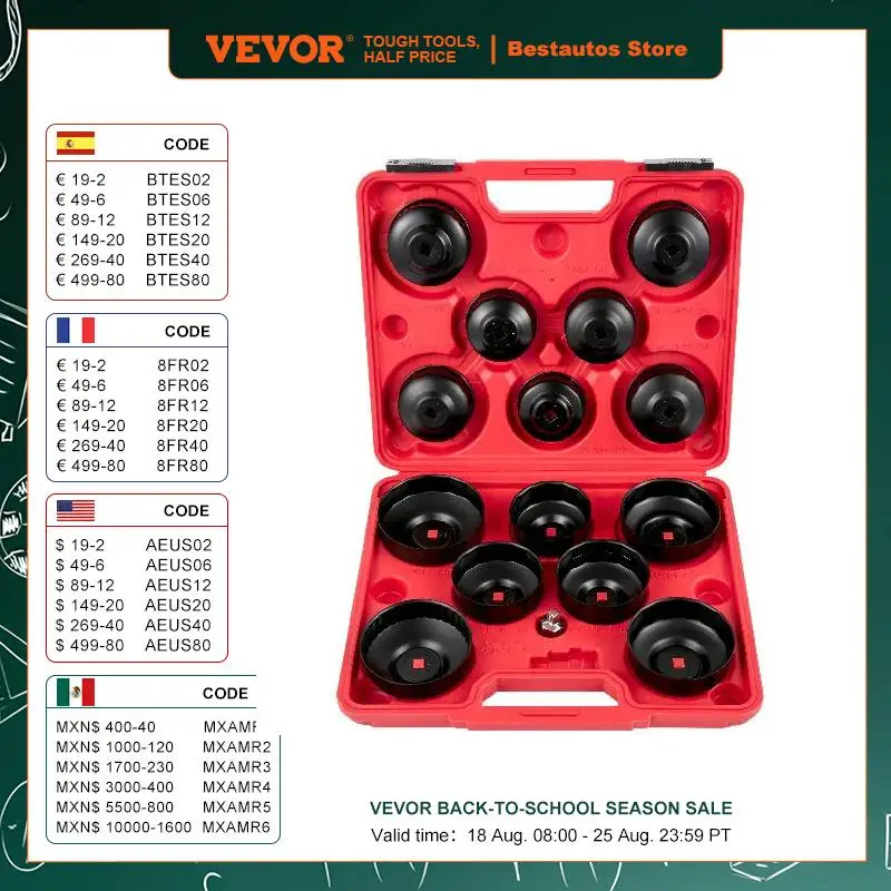 VEVOR Oil Filter Socket Set 14 Pcs Wrench Set Sturdy Steel 3/8