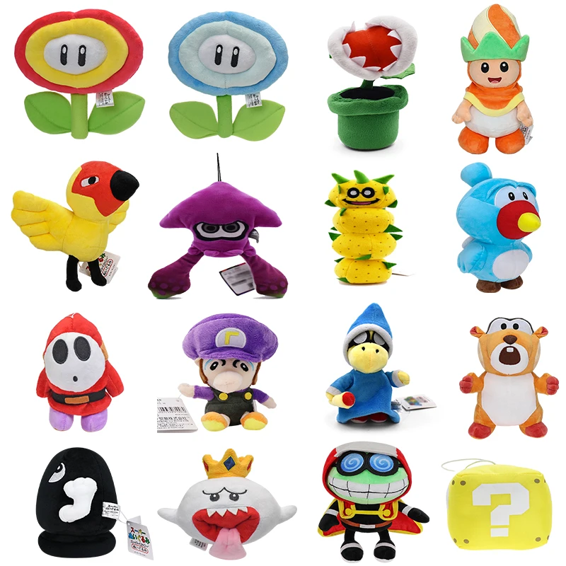 

Kawaii Mario Ice Fire Flower Bullet Bill Galakobiz Shy Guy Boo Plush Toys Anime Figure Big Poison Piranha Plant Peluche Dolls