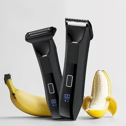 Body & Groin Hair Trimmer for Men,Waterproof Dual-Head Ceramic Blade Trimmer & Foil Blades,Wet & Dry Men’s Ball Shavers