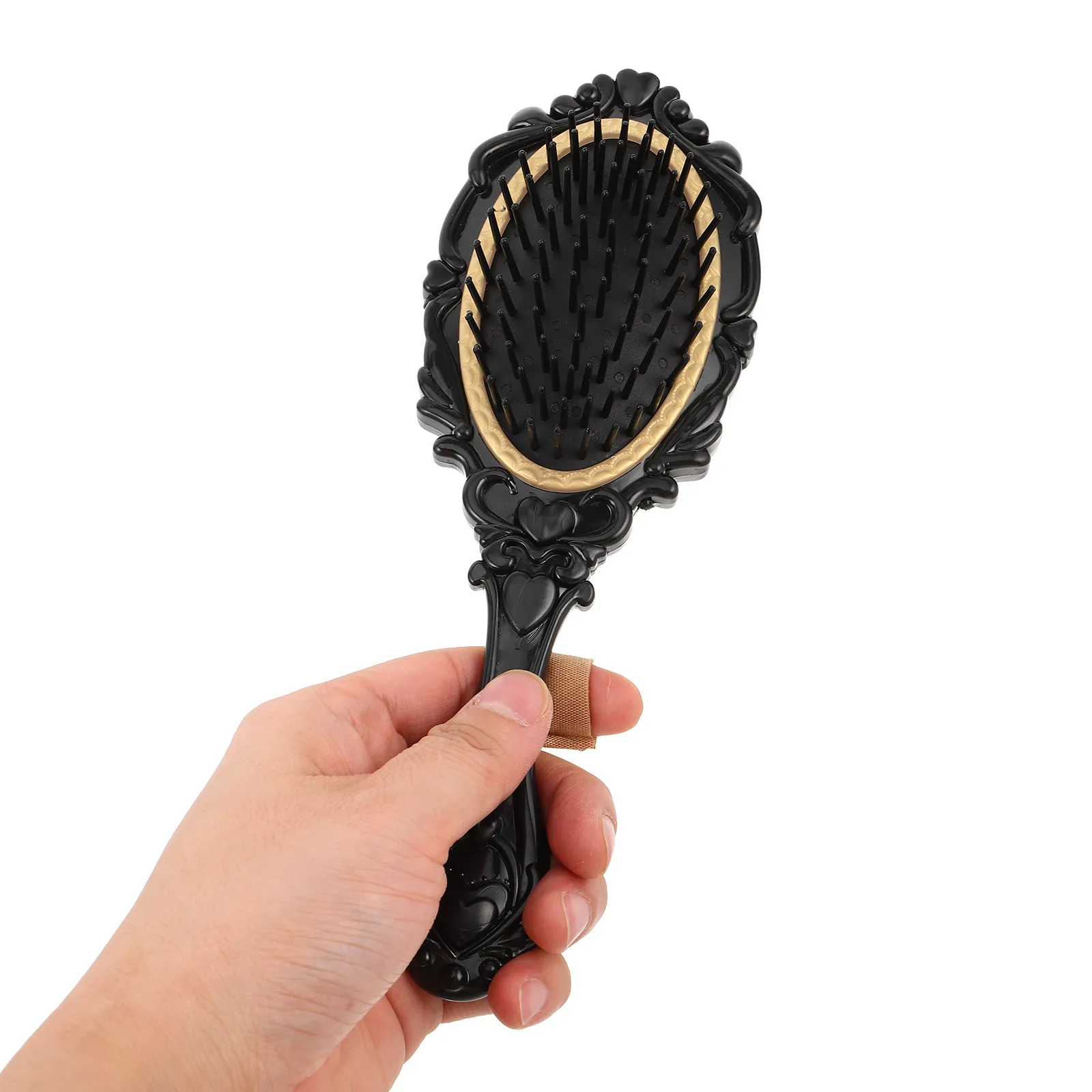 

Vintage Vanity Accessories Set Black PVC Box Hair Comb Mirror Set Stylish Grooming Tools Portable Styling Combs for Women