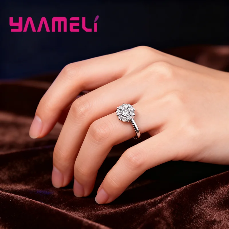 Simple Real 925 Sterling Silver Fine Jewelry Shiny Cubic Zircon Stone Inlay Paved Round Loop Charm Wedding Band Finger Rings