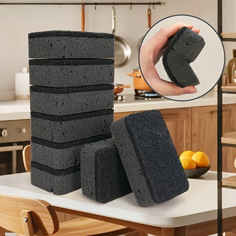 Double Sided Kitchen Sponge Black Seaweed Dishwashing Sponge for Pot Pan Cleaning