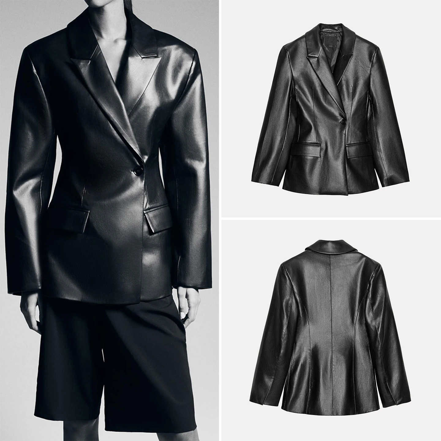 

Z 2025 Новый модный кожаный приталенный костюм Jaet, женская верхняя одежда Personali Ele Commute Sle Long Sve