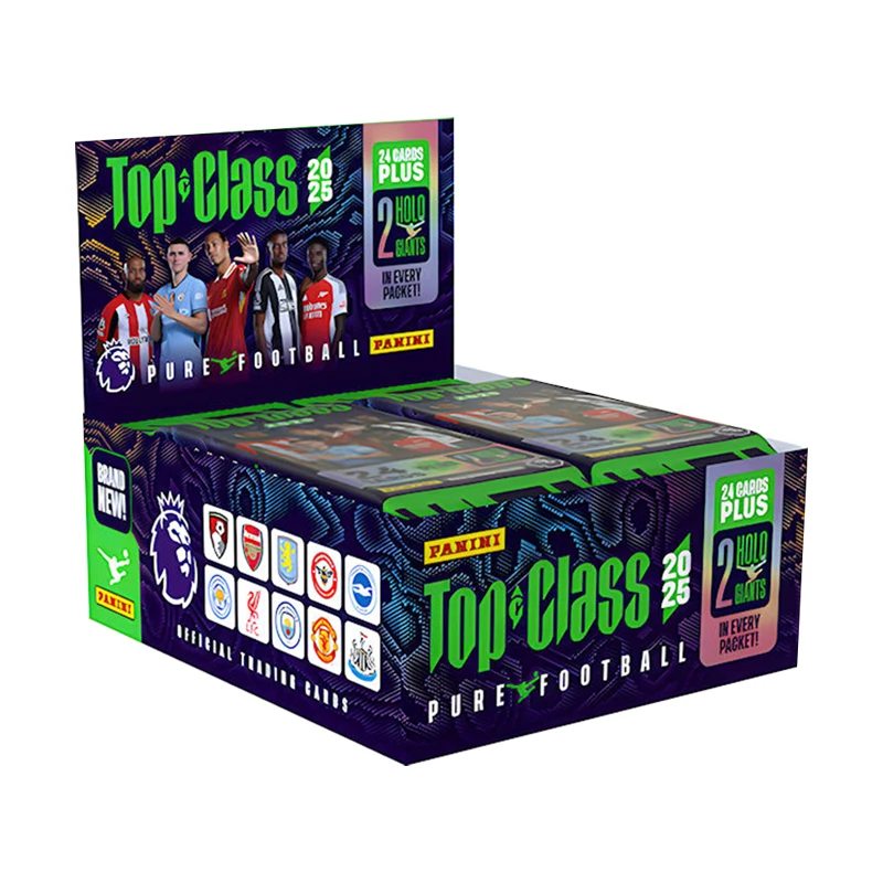 مجموعة بطاقات التداول من الدرجة الأولى من Panini Premier League PLUS لعام 2025، كل ظرف يحتوي على 24 بطاقة تسعى التوقيع
