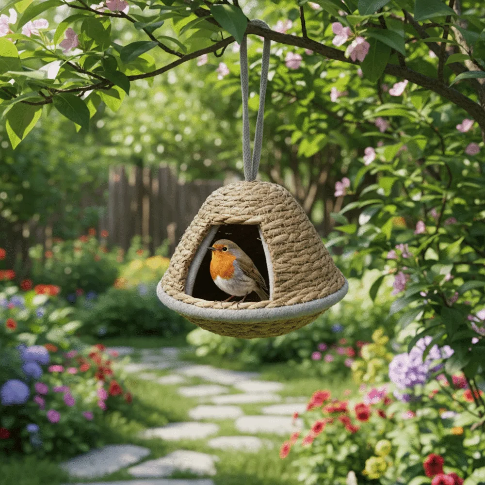 Cottage Style Weaved Bird House Breathable Hand-Woven Hanging Parrot Nest Vintage Outdoor Bird Shelter Outdoor Garden