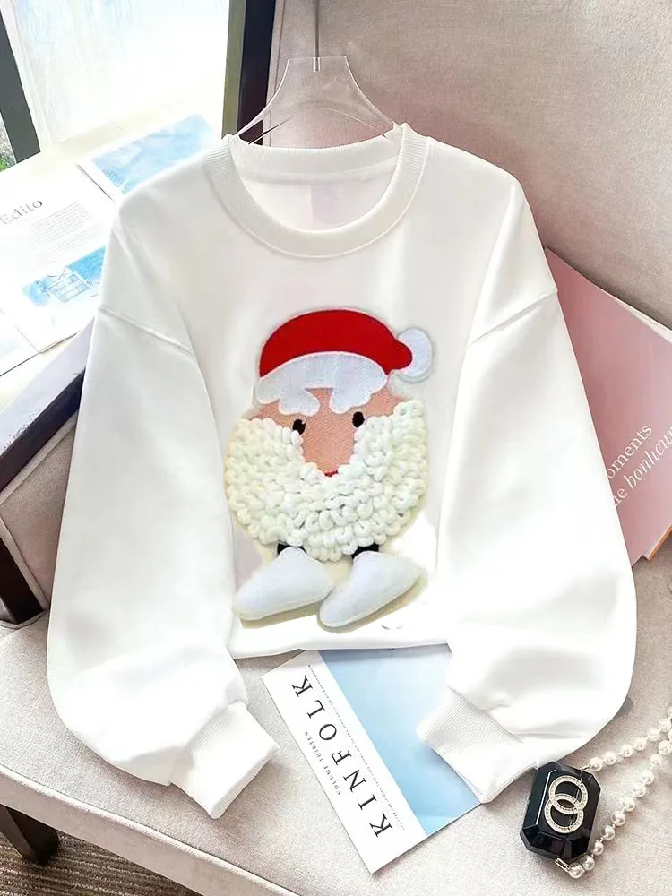 Sudaderas con capucha de Papá Noel en 3D para mujer, jersey de manga larga para otoño e invierno, Tops, sudaderas con capucha, ropa de calle informal holgada para mujer