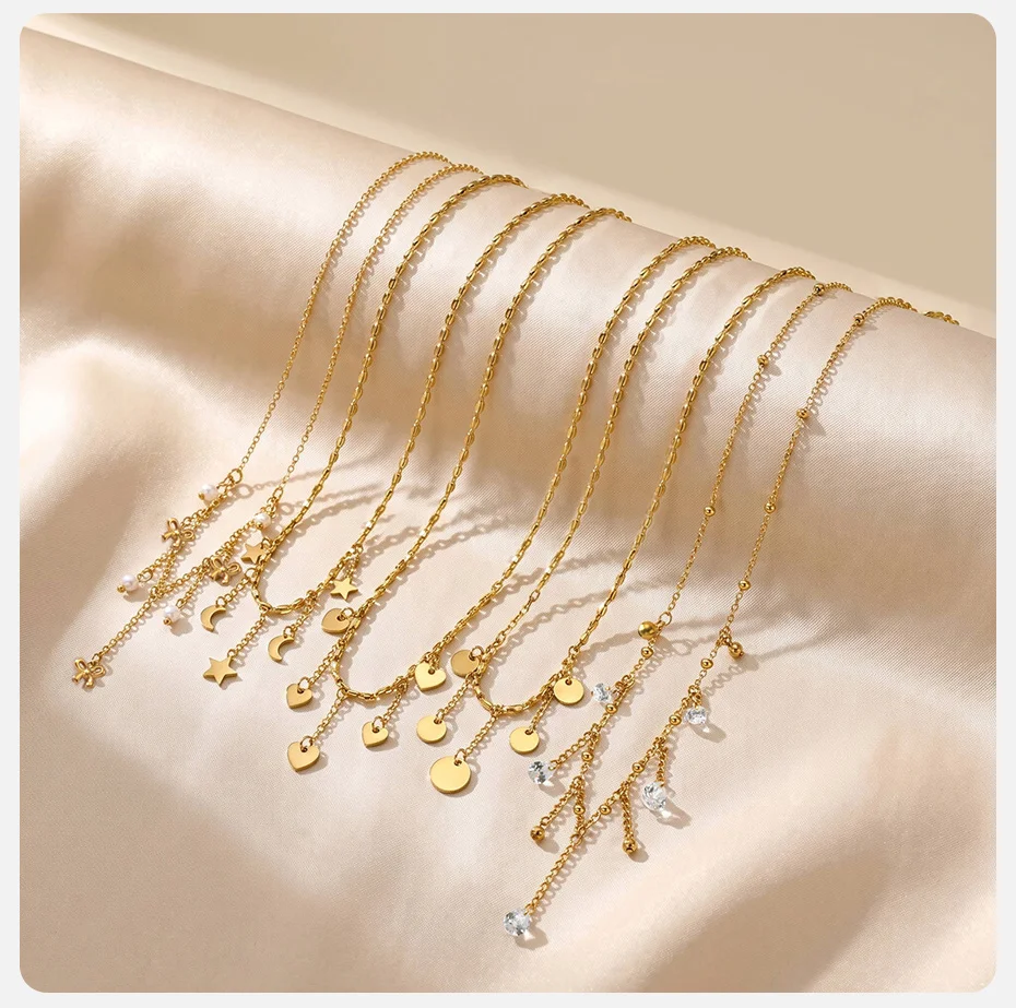 Vnox Zierliche Imitationsperlen-Quasten-Halskette für Damen, vergoldet, mit Schleifen- und Herzanhänger, Tropfen- und runder CZ-Kette, Partyschmuck – Detail 8