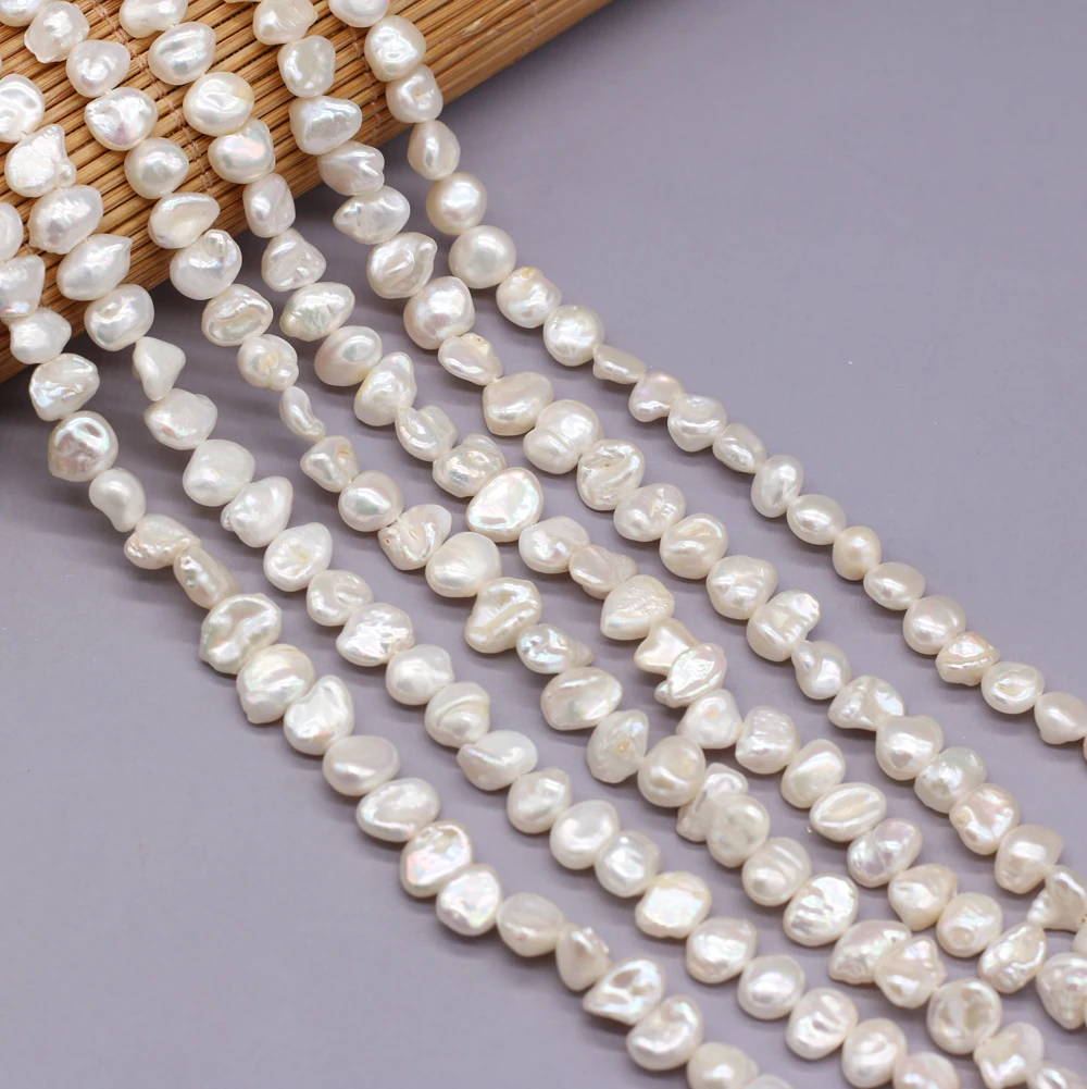 Natural Freshwater Pearl Beaded Irregular White Flat Circular 7-8mm Jewelry Making DIY Necklace Bracelet Accessory Gift