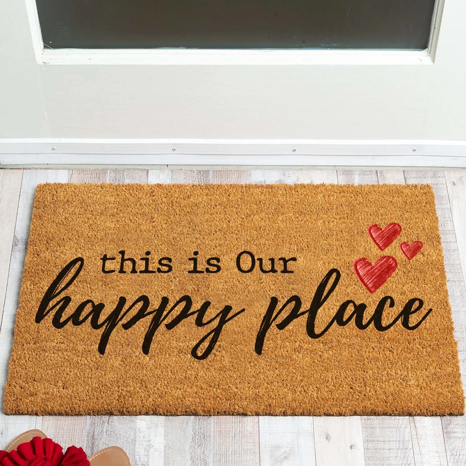 

Funny Coir Doormat This is Our Happy Place Welcome Front Porch Decor Doormat For The Entrance Way Personalized Rugs 23.6x15.7 in