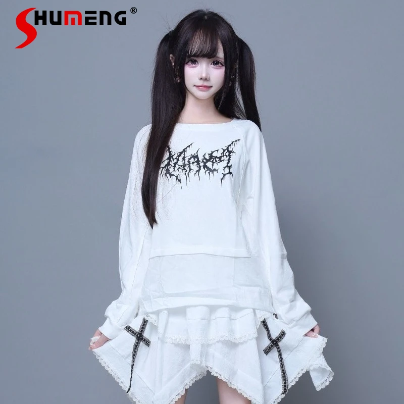 

Dark Original Print Mass-Produced Tees Japanese Rojita Style Long-Sleeves Patchwork Sweatshirt Subculture Niche Casual T-shirt