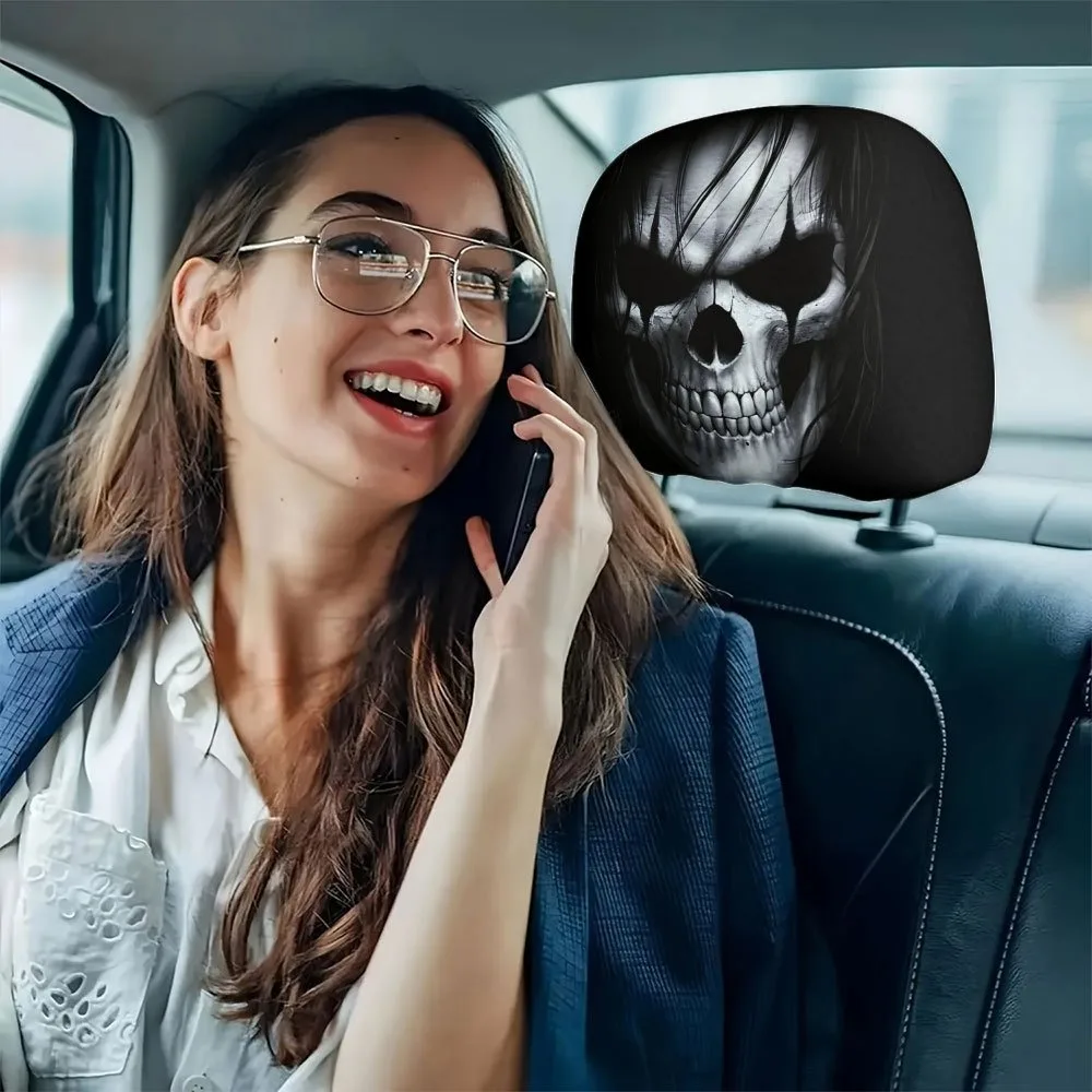 Universal Car Headrest Cover, Skull Pattern, Breathable Car Seat Cover Dustproof Elastic Car Seat Headrest Cover