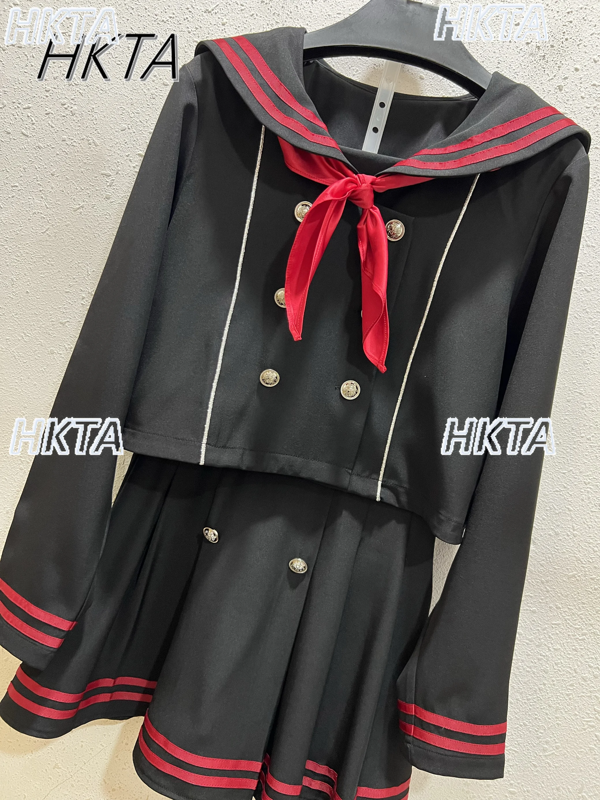 Japońska granatowa koszula z kołnierzykiem mundurek marynarski krótka spódniczka subkultura dwurzędowa kokarda koszula z długim rękawem krótka spódniczka 2-częściowy zestaw