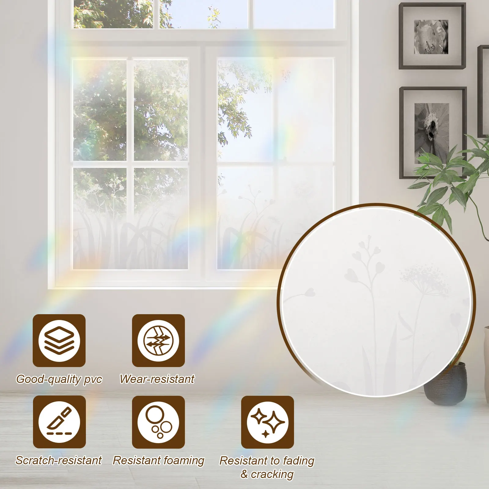 Uxcell 200/300cm Window Privacy Film Static Cling Removable Decorative Window Sticker Non Adhesive with Tools for Glass Covering