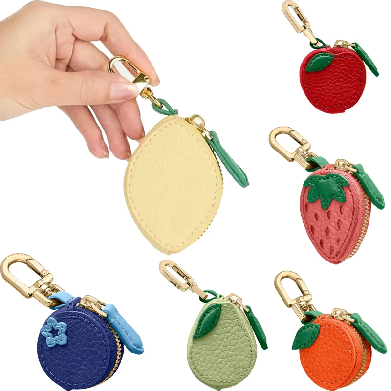 Tragbare MINI-Geldbörse in Fruchtstil, niedliche Erdbeere, PU-Leder, Anhänger, Geldbörse, Münztüte, Kopfhörertasche, Geschenk