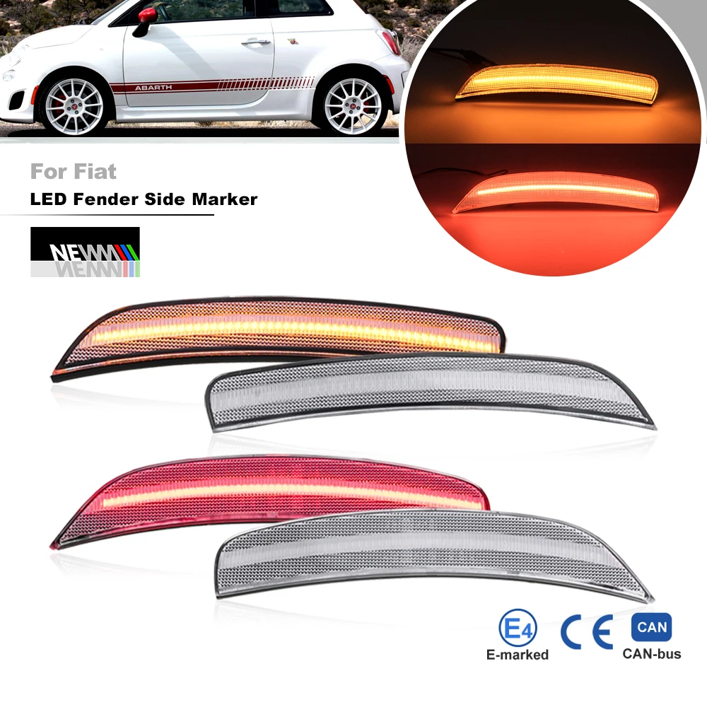 4x For Fiat 500/500C Abarth 2012 2013 2014 2015 2016 2017 F&R Amber Red LED Bumper Fender Side Marker Lights Replacement