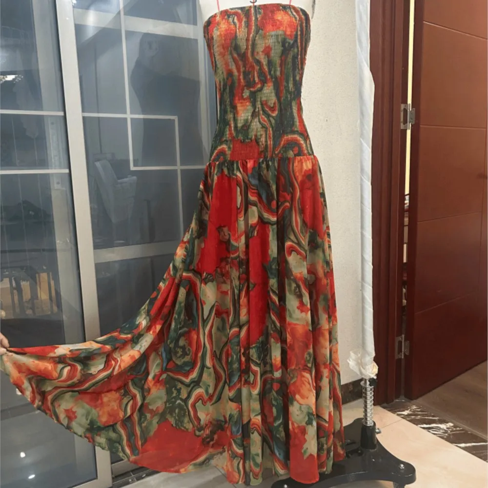 Printed Dress Spring Summer Women's New Style Sleeveless Chest-wrapped Slim-fitting Long Dress Elegant Party Dresses Ropa Mujer