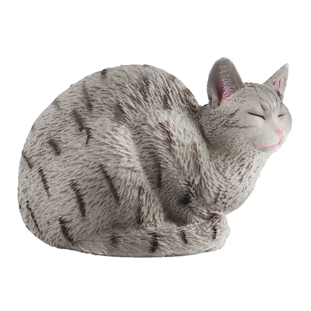 

Sleeping Cat Statue Realistic Plastic Figurine Garden Decor Lawn Yard Pathway Driveway Cartoon Style Safe