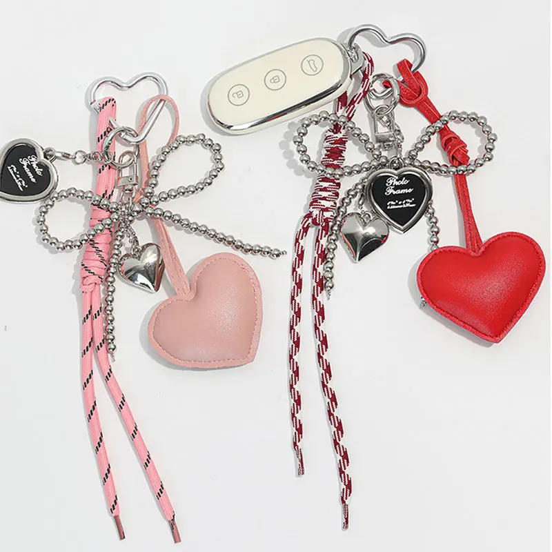 Silver Ribbon Bag Charm and Key Ring - Cute Heart-Shaped Accessory, Adorable Women's Bag Hook, Stylish and Fashionable Accessory