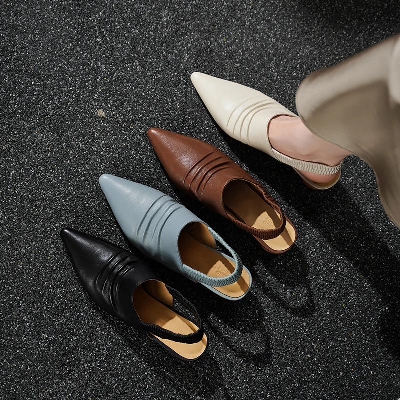 2026 new summer women sandals natural leather 22-24.5cm sheepskin+cowhide pointed toe back-loop high heel women shoes fashion