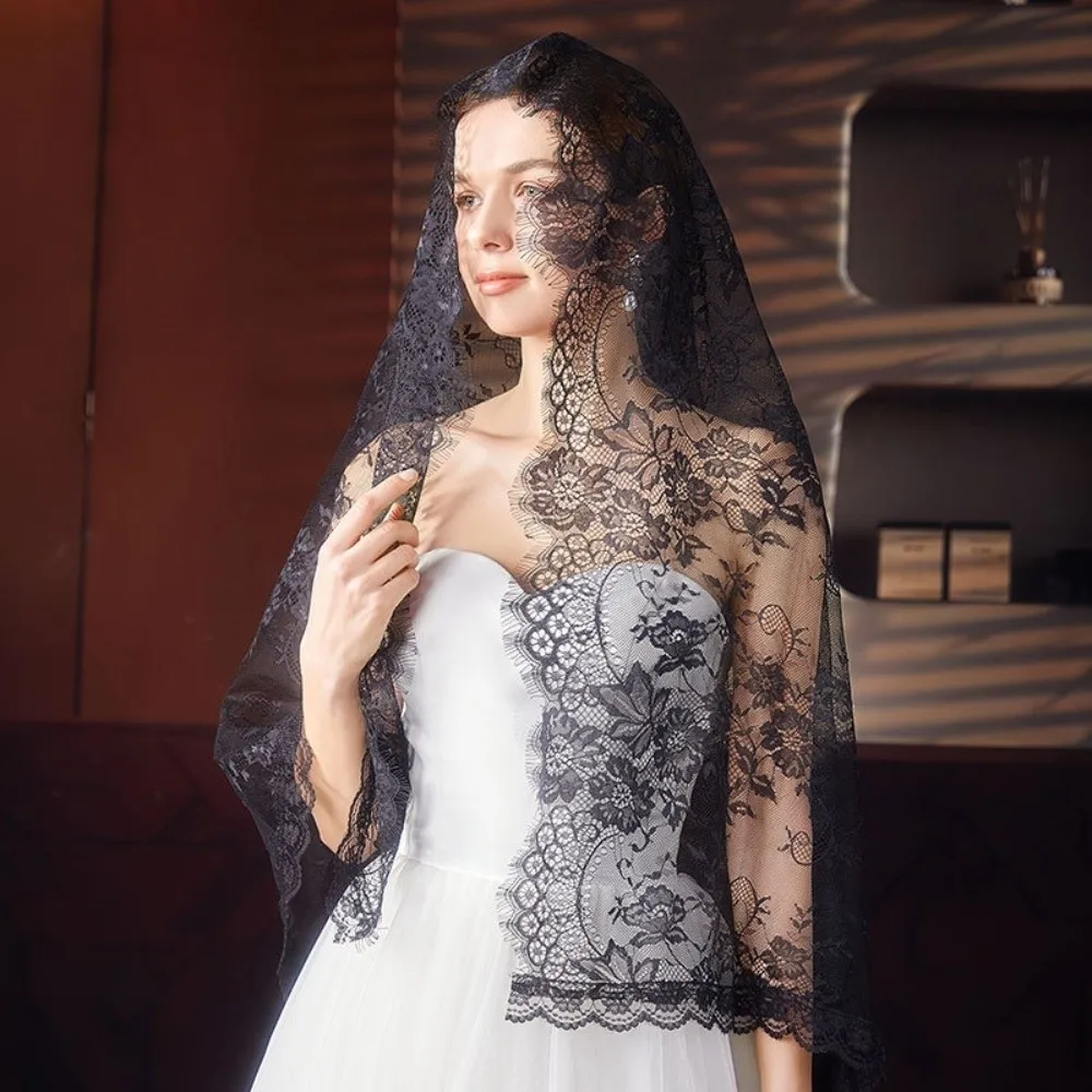 

Изысканная полая кружевная вуаль-шаль с цветочным узором для невесты, мягкая дышащая свадебная кружевная шаль для женщин