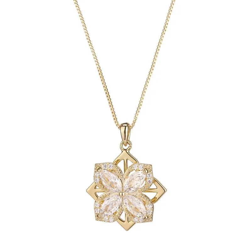 새로운 네잎 꽃 회전 지르콘 목걸이, 쇄골 목걸이, 여성 목걸이, 여성 티타늄 스틸 목걸이