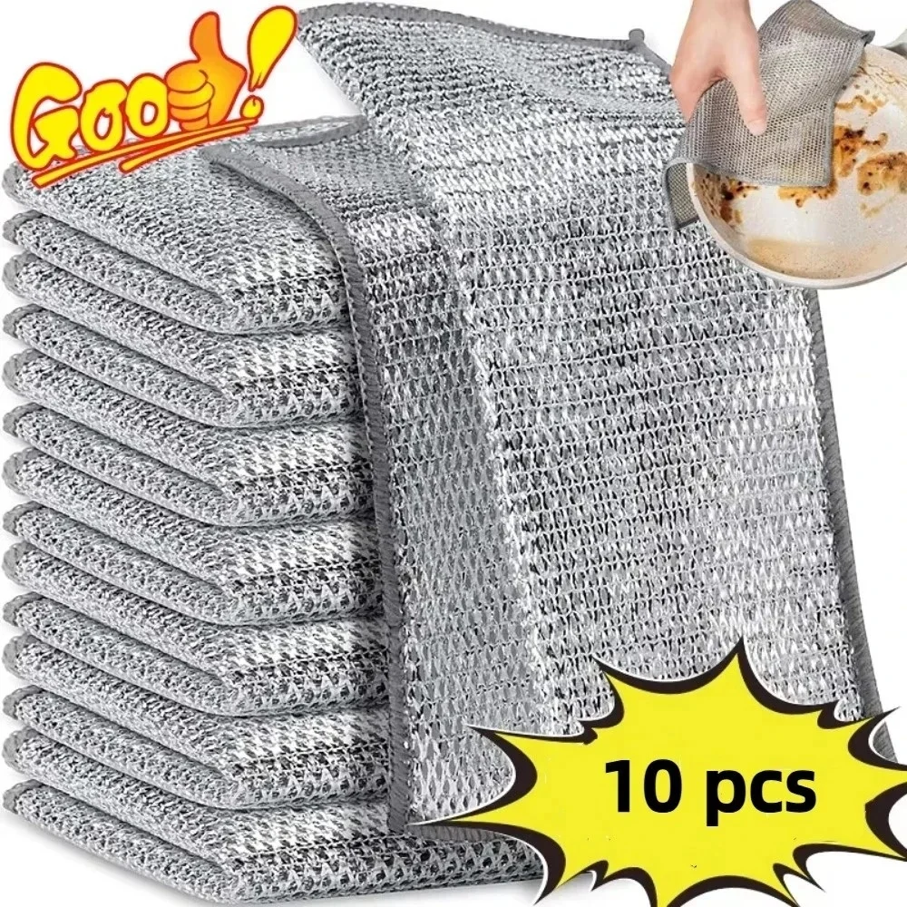 1/10PCS Steel Wire Cleaning Cloth Single-layer Double-layer Non -stick Oil Iron Dishrag Kitchen Pan Pot Dishes Cloths Rags