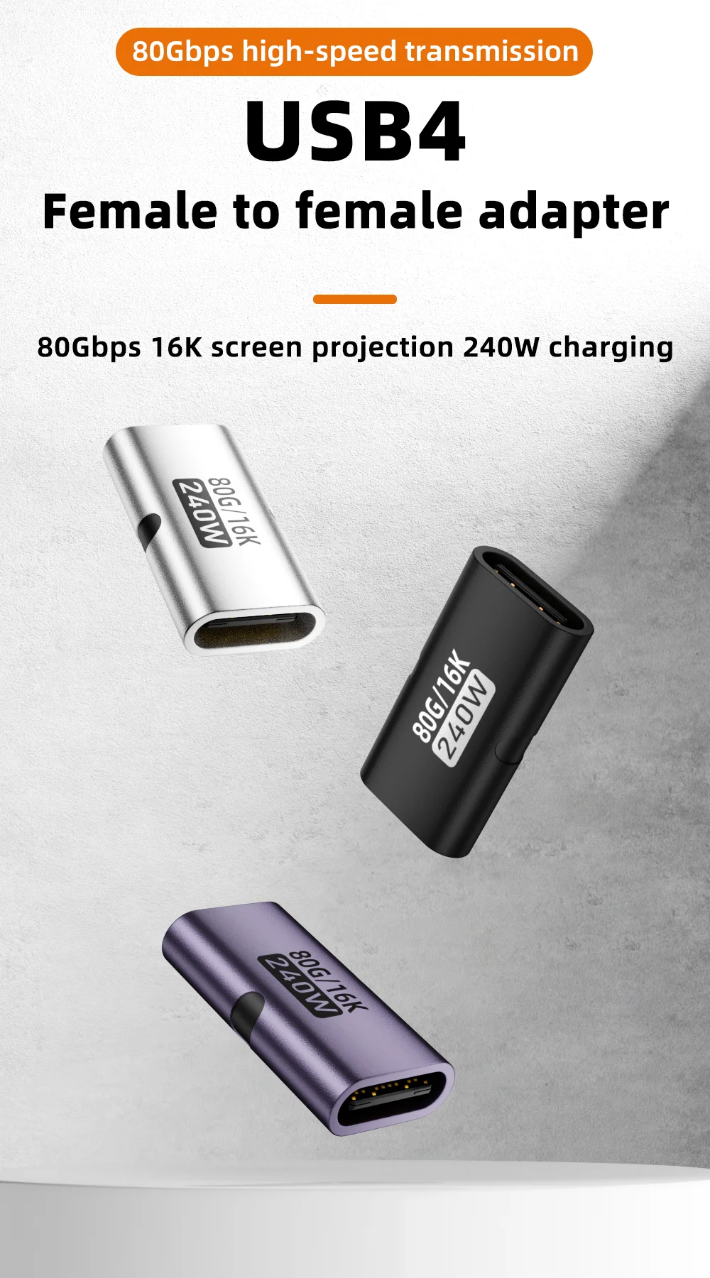 PD 240W USB-C Buchse-zu-Buchse Adapter 80Gbps Hochgeschwindigkeit 16K 60Hz - Kompatibel mit Thunderbolt 3/4 MacBook iPad USB-C HUB – Detail 1