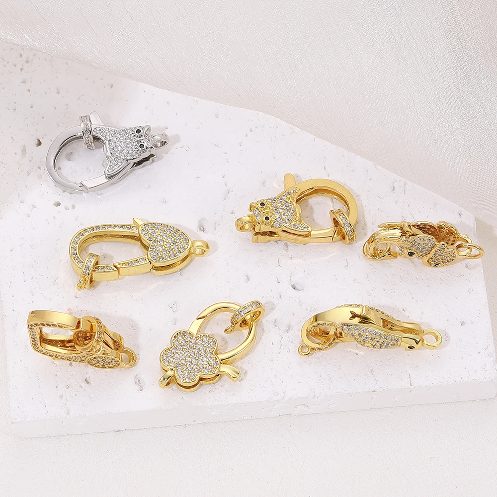 JUYA-Gold Zirconia Fecho Gancho para Pulseiras, Pérolas De Prata, Jóias Fazendo Acessórios, Fechamentos De Colar De Luxo, Fixadores