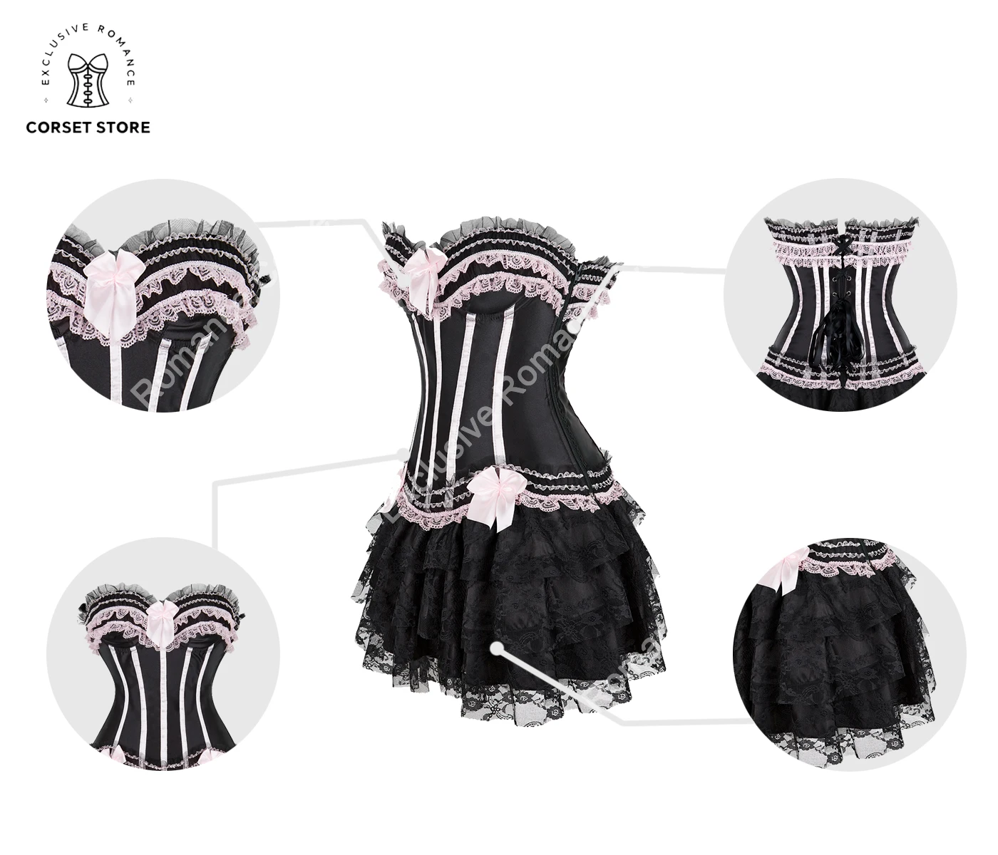 Overbust Lingerie Corset Lace up pink Corsets for girl\'s Bustier Plus Size and Princess Dress tutu Skirt  Victorian Corset Dress