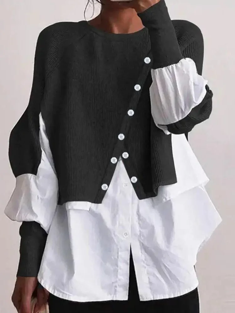 

Sli Women's Autumn Sweater Office Lady Spring irt Ultra-Thin Cleanfit Loose pe Inner Wear Fake Two-Piece Design