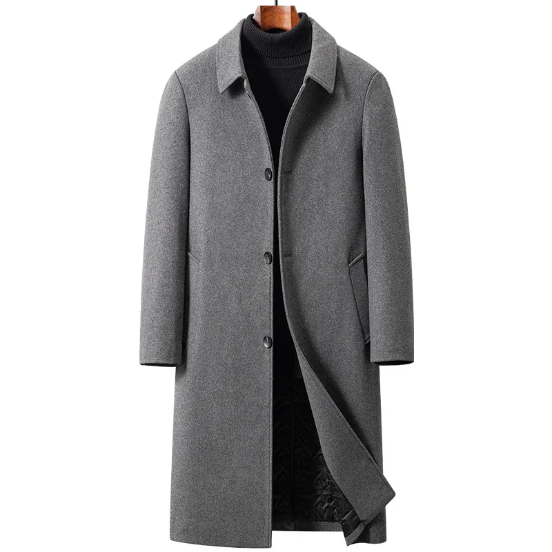 Autumn Winter Woolen Coats Men Long Turn Down Collar Trench Solid Business Casual Warm Wool Blends Outwear Male Long Jacket Coat
