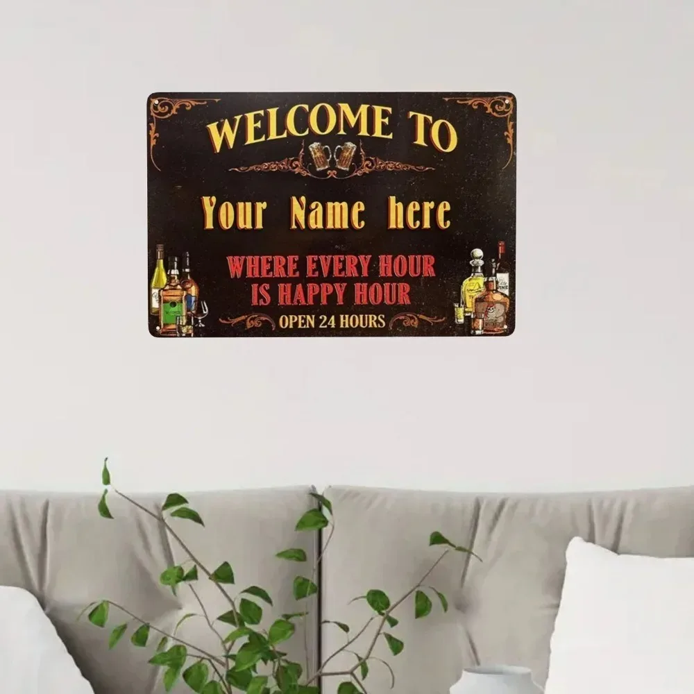 CIFbuy 8x12In 20x30cm Customizable Aluminum Room Plaque, Personalized Name Vintage Black Wall‑Hanging Ornament Bar Cafe Man‑Cave