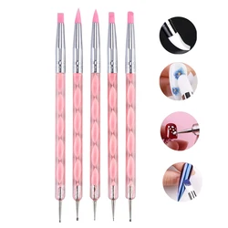 5 pcs silicone nail art pens 2-in-1 dual head point drawing tool design painting pen stainless steel decorative pen tip 