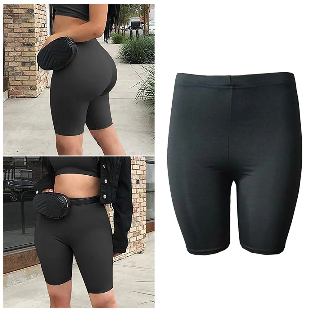 

Black L High Elastic Quick-Drying Cycling Shorts Solid Color Breathable Soft Fitness Running Gym Yoga Thigh Stretch Active Pants