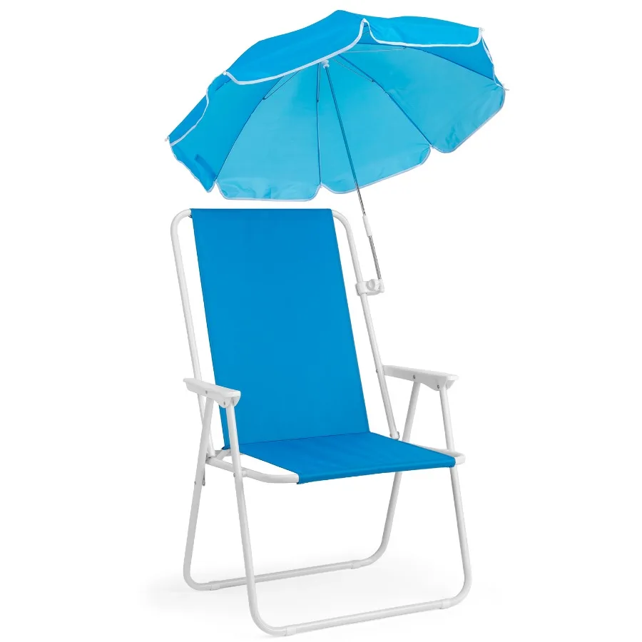 

1 Pack Heavy Duty Steel Beach Chair with Umbrella, XL Size 15" Seat Height Royal Blue, Oxford Cloth with Support Bar, Single Po