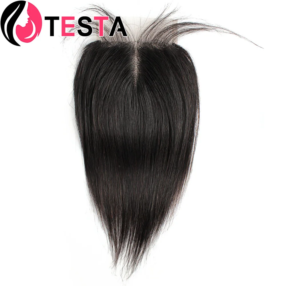 

4*1 T Part Lace Closure Natural Color Brazilian Straight 100% Human Hair Pure-Hand Tied Light Brown Swiss Lace Middle Part Testa